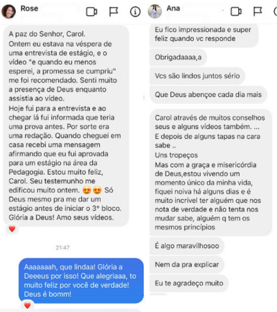 Depoimento de leitora sobre os materiais